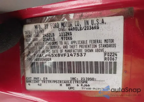 1997 Ford Mustang Gt from USA, damaged, VIN 1FALP45X8VF147537